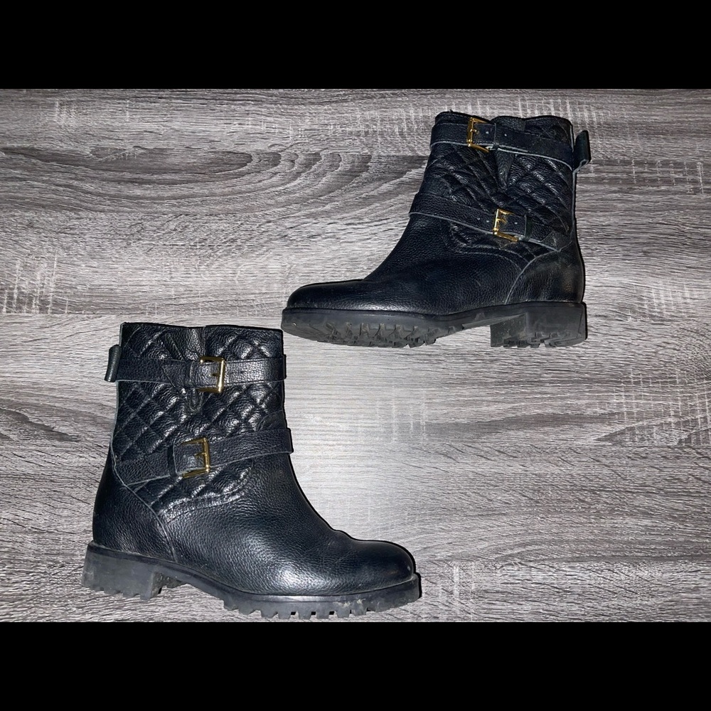 Kate Spade Black Leather Samara Quilted Buckle Boots size 8